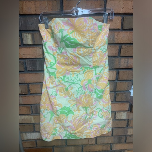 Lilly Pulitzer Strapless Dress in Yellow and Green Floral - Picture 1 of 3